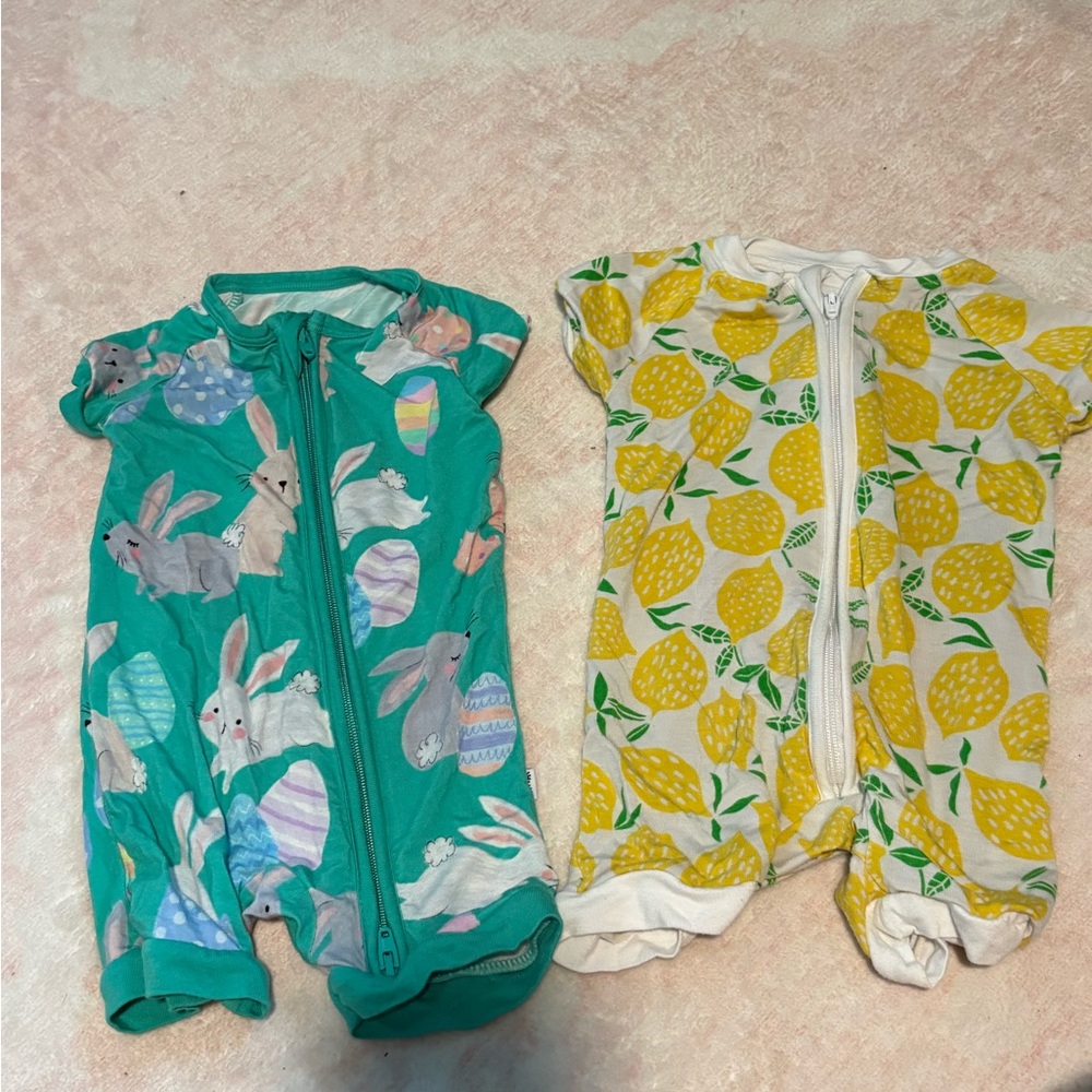 Little Sleepies Teal Bunny and Yellow Lemon shorties